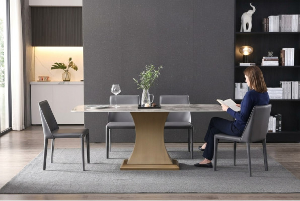 Table à manger de luxe en acier inoxydable Tables Colonne de meubles de table en marbre Style Tables à manger en métal