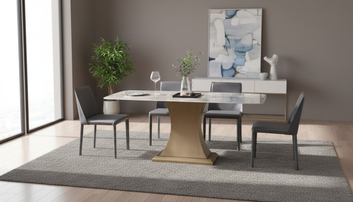 Table à manger de luxe en acier inoxydable Tables Colonne de meubles de table en marbre Style Tables à manger en métal