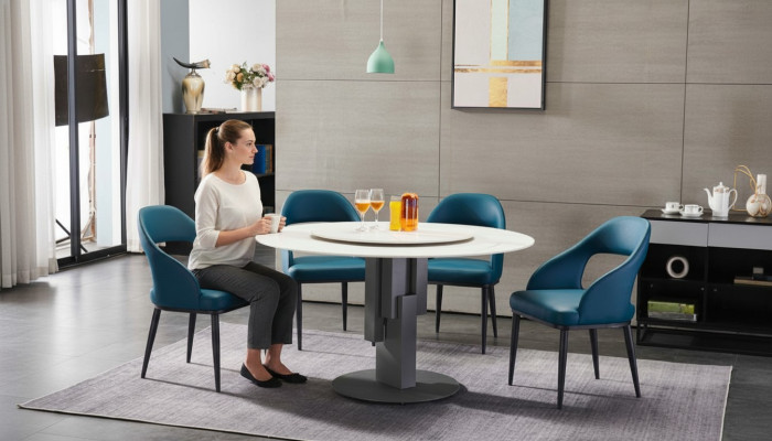 Salle à manger Mobilier Table ovale Design de table Tables Mobilier de luxe Rond en acier inoxydable neuf