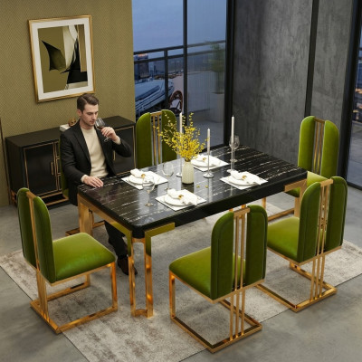 Tables de luxe Table de salle à manger Moderne Table de salle à manger en métal Meubles en acier inoxydable doré