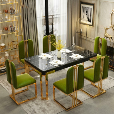 Tables de luxe Table de salle à manger Moderne Table de salle à manger en métal Meubles en acier inoxydable doré