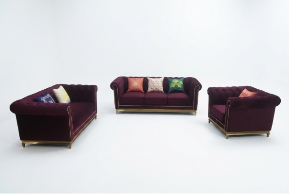 Ensemble de sièges 3+2+1 Seater Meubles Tissu en cuir de revêtement design Chesterfield moderne