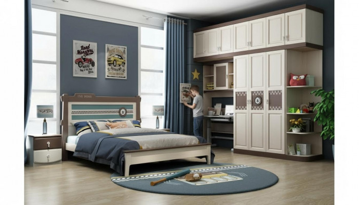 Chambre Ensemble complet Lit Table de chevet Commode Mobilier en bois design de 6 pièces