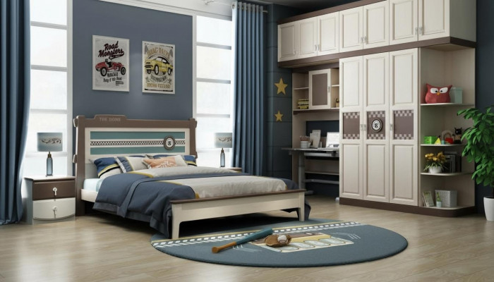 Chambre Ensemble complet Lit Table de chevet Commode Mobilier en bois design de 6 pièces