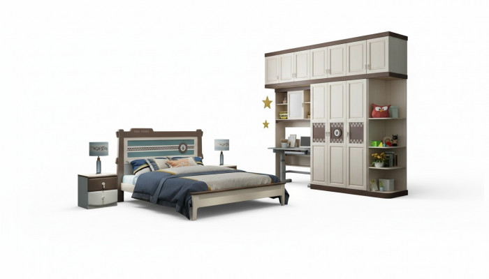 Chambre Ensemble complet Lit Table de chevet Commode Mobilier en bois design de 6 pièces