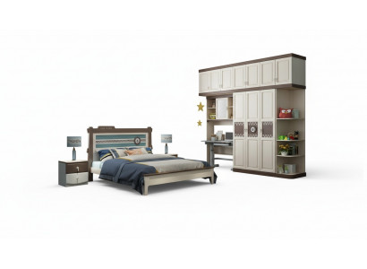 Chambre Ensemble complet Lit Table de chevet Commode Mobilier en bois design de 6 pièces