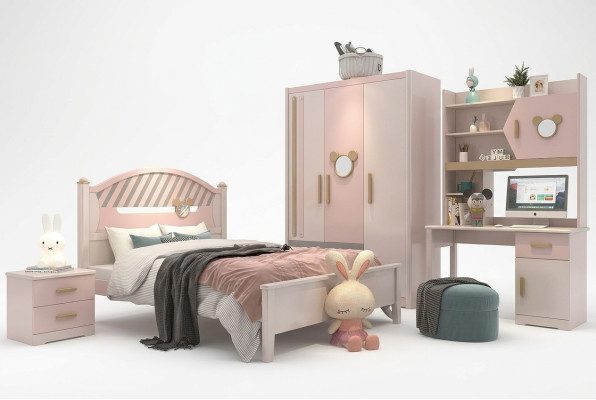 Chambre pour enfants Chambre pour jeunes Chambre à coucher Mobilier Ensemble complet Table de chevet neuve 4 pièces