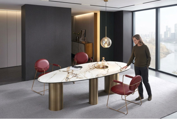Salle à manger Mobilier acier inoxydable Table à manger ovale Design de table Tables Mobilier de luxe Ronde Nouveau