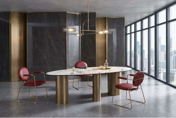Salle à manger Mobilier acier inoxydable Table à manger ovale Design de table Tables Mobilier de luxe Ronde Nouveau