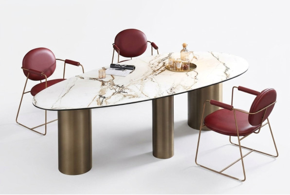 Salle à manger Mobilier acier inoxydable Table à manger ovale Design de table Tables Mobilier de luxe Ronde Nouveau