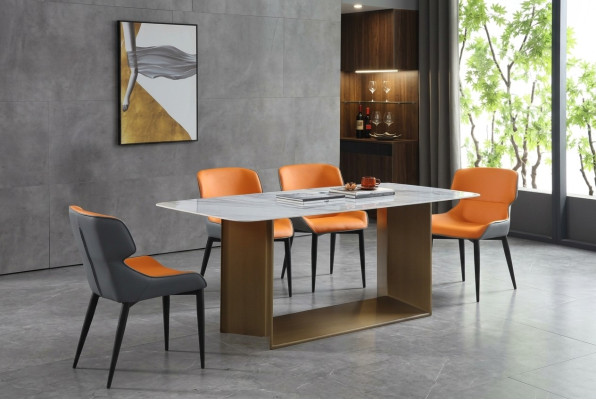 Tables de luxe Table à manger en acier inoxydable Meubles Table colonne en marbre Style Tables à manger en métal