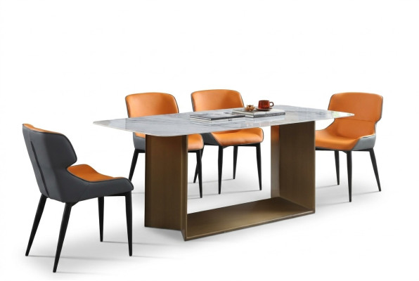 Tables de luxe Table à manger en acier inoxydable Meubles Table colonne en marbre Style Tables à manger en métal