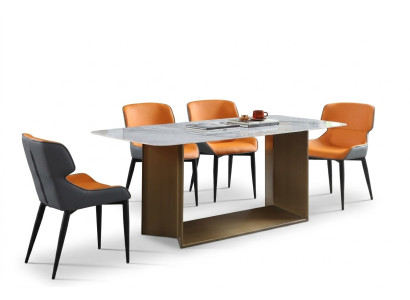 Tables de luxe Table à manger en acier inoxydable Meubles Table colonne en marbre Style Tables à manger en métal