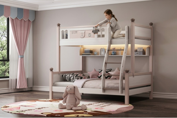 Lit superposé double Lit superposé de haute brillance naturelle Lit mezzanine Lit pour enfants Lits au sol Lit