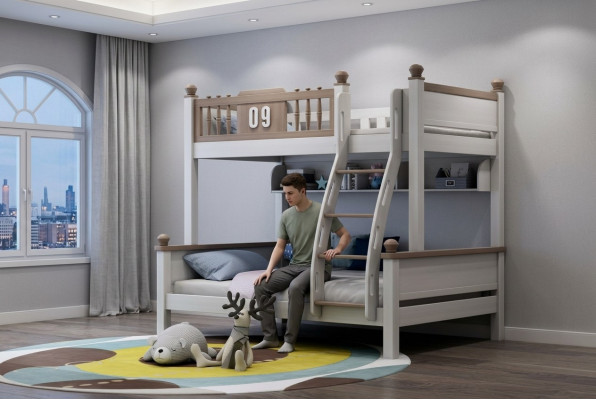 Lit superposé double étage Lits superposés Lit mezzanine Bois massif Chambre d'enfants et de jeunesse neuf