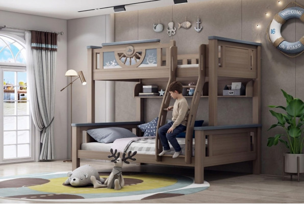 Lit superposé double Chambre d'enfants Mobilier pour jeunes en bois Lit superposé double