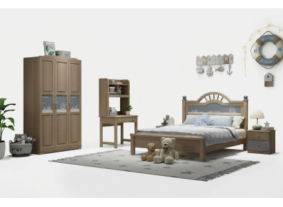Jeu de chambre pour enfants et jeunes avec armoire moderne, lit, table de chevet et table - 5 pièces.