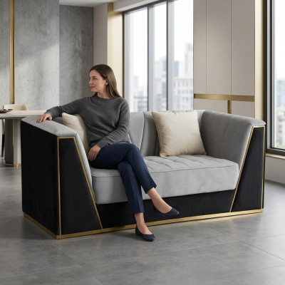 Canapé de luxe 2 places Design de meubles Tissu velours en textile noir Canapés Canapés