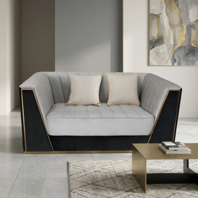 Canapé de luxe 2 places Design de meubles Tissu velours en textile noir Canapés Canapés
