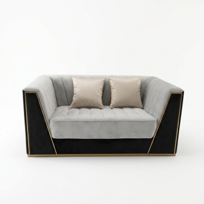 Canapé de luxe 2 places Design de meubles Tissu velours en textile noir Canapés Canapés