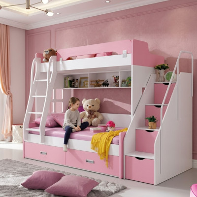 Lit de jeunesse Lits roses Lit pour enfants Lit superposé double Lit superposé Bois Mobilier en bois Nouveau
