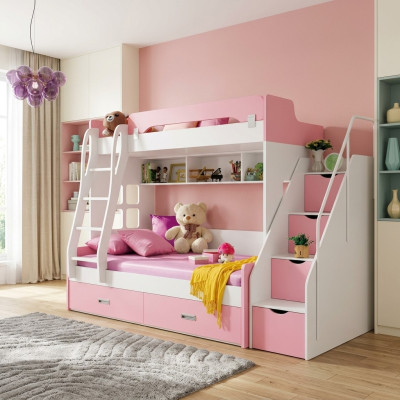 Lit de jeunesse Lits roses Lit pour enfants Lit superposé double Lit superposé Bois Mobilier en bois Nouveau
