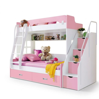 Lit de jeunesse Lits roses Lit pour enfants Lit superposé double Lit superposé Bois Mobilier en bois Nouveau