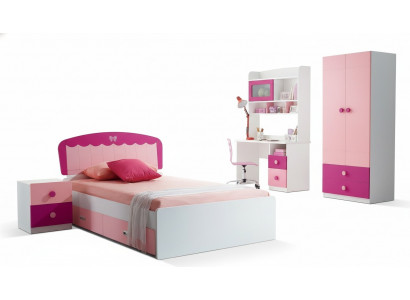Mettez la table, le lit, l'armoire et la commode 4pcs - Chambre de jeune complète - Chambre d'enfant