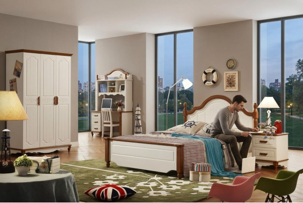 Ensemble complet Lit Table de chevet Armoire Mobilier de chambre Designer neuf 5 pièces