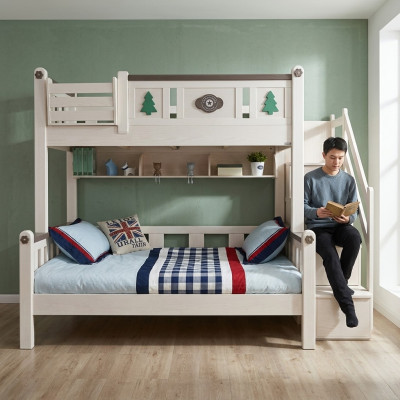 Lits superposés modernes pour enfants garçon fille échelle armoire haute lit en bois
