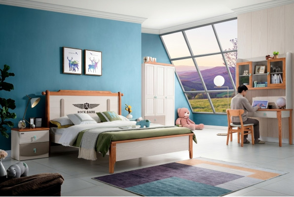 Suite Ensemble Lit Table de chevet Commode Design Chambre à coucher 5 pièces Complet et neuf