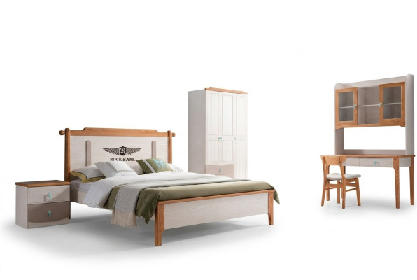 Suite Ensemble Lit Table de chevet Commode Design Chambre à coucher 5 pièces Complet et neuf