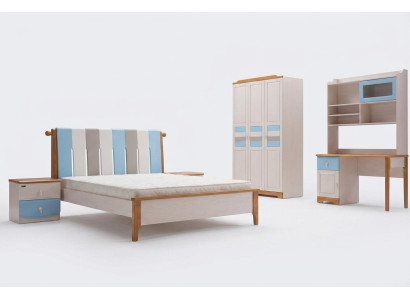Véritable ensemble de meubles en bois comprenant un lit, un bureau et une armoire - 5 pièces. Ensemble complet pour chambre en bois.