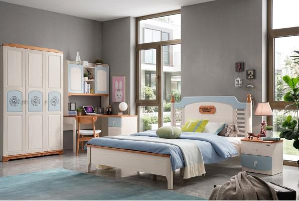 Ensemble de chambre à coucher 5 pièces. Lit 2x Table de chevet Bureau Lit enfant Meubles en bois massif