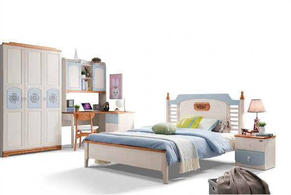 Ensemble de chambre à coucher 5 pièces. Lit 2x Table de chevet Bureau Lit enfant Meubles en bois massif