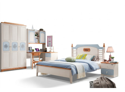 Ensemble de chambre à coucher 5 pièces. Lit 2x Table de chevet Bureau Lit enfant Meubles en bois massif