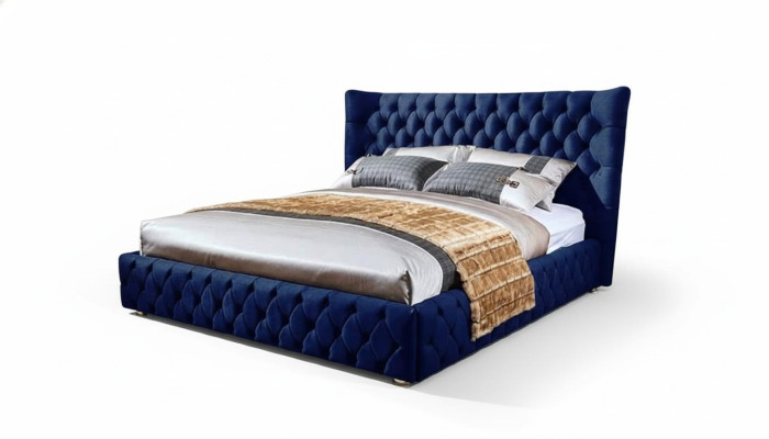 Lits Chesterfield Desi180x200gn Lit double Mobilier Tissu Bleu Nouveau Lit