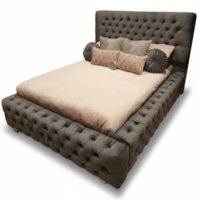 Conception Lit double moderne Mobilier 180x200 cm Tissu d'ameublement et bois Chambre