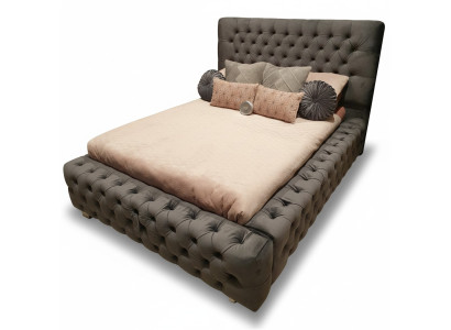 Conception Lit double moderne Mobilier 180x200 cm Tissu d'ameublement et bois Chambre