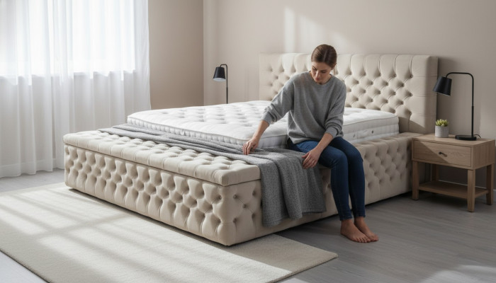 Lits d'hôtel double Chesterfield, chambre de sommeil, lit en cuir modern double.