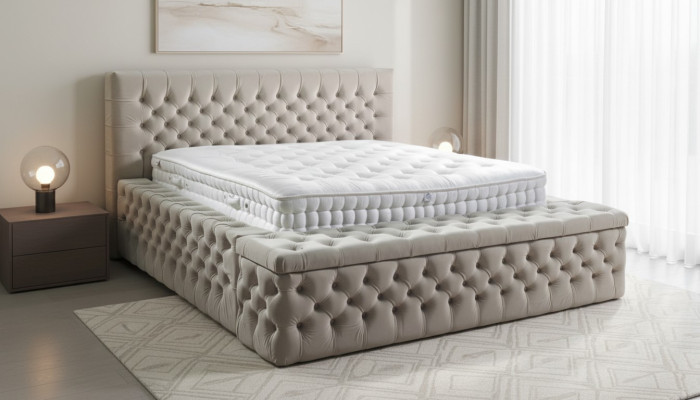Lits d'hôtel double Chesterfield, chambre de sommeil, lit en cuir modern double.