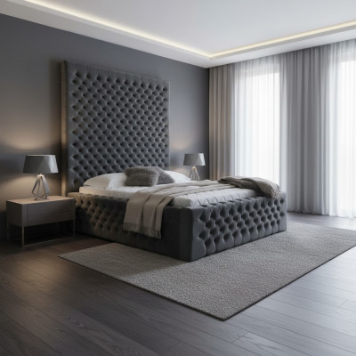 Lit Chesterfield design moderne dans un style de luxe moderne avec une haute tête de lit.
