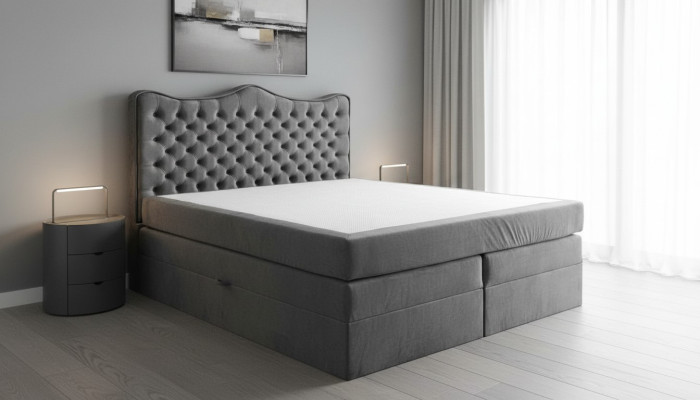 Lit sommier à ressorts Lits Rembourrage Lit Hôtel Cuir Textile Tissu 180x200cm Velours Mobilier