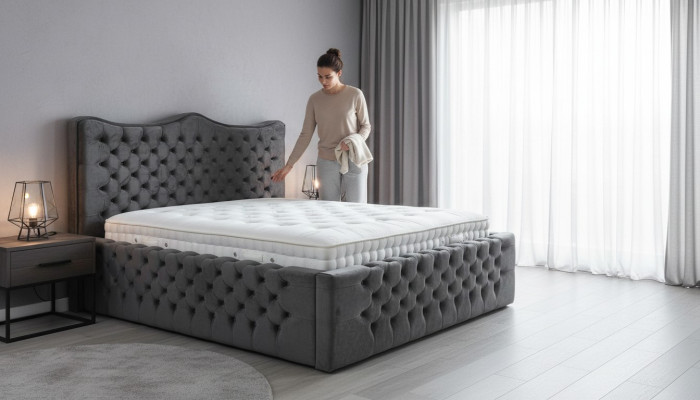 Conception de luxe double chambre d'hôtel complet boxspring lits lit rembourrage