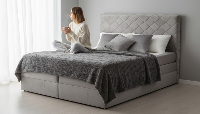 Lit boxspring en cuir 180x200 cm - Lit double d'hôtel - Lits de luxe modernes et neufs