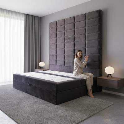 Lit double Rembourré Lit Marron 180x200 Lits Mobilier de luxe Design Panneau mural nouveau