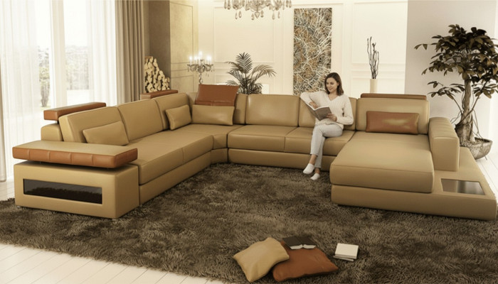 Canapé en forme de U Mobilier Suite de luxe Canapé Canapé en cuir de designer de luxe Paysage vivant