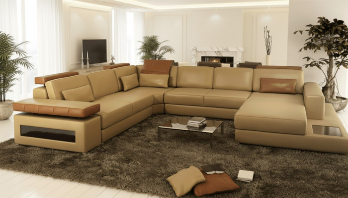 Canapé en forme de U Mobilier Suite de luxe Canapé Canapé en cuir de designer de luxe Paysage vivant