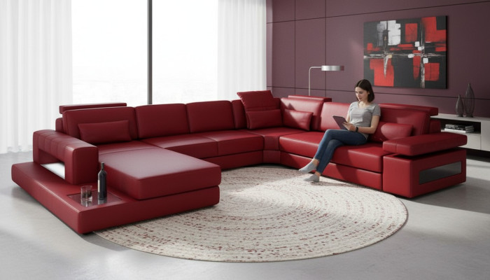 Canapé d'angle en forme de U fabriqué en tissu de fibre de cuir premium de haute qualité