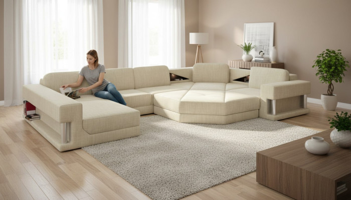 Canapé d'angle design en tissu Sofas modernes en forme de U Paysage de vie Coin rembourré Mobilier neuf